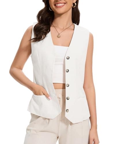 YOUNIFIZ Women's Lightweight Linen V-Neck Pocket Summer Vest