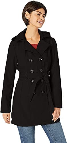 Sebby Collection Women's Soft Shell Trench Coat with Hood — Black