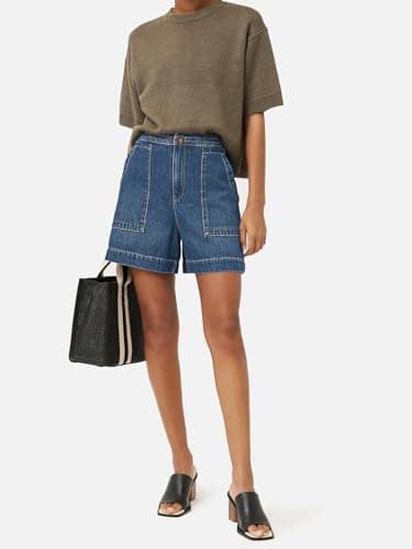 PLNOTME Women's High-Waisted Wide Leg Denim Shorts with Pockets
