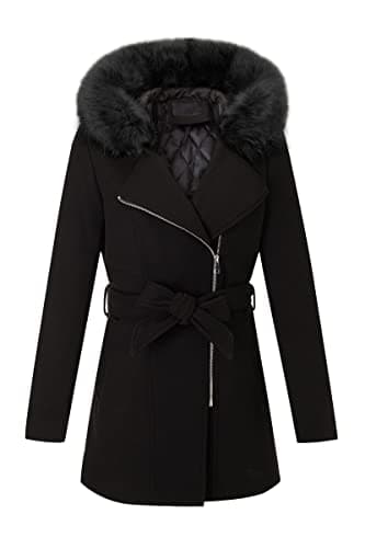Bellivera Women's Wool Blend Winter Trench Coat — Black With Collar Coat