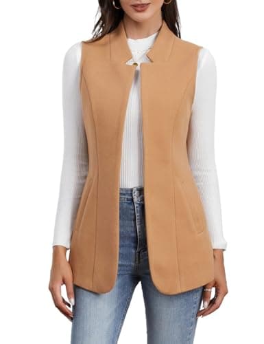 Sleeveless Wool Vest for Women - Fall/Winter Outerwear — Camel