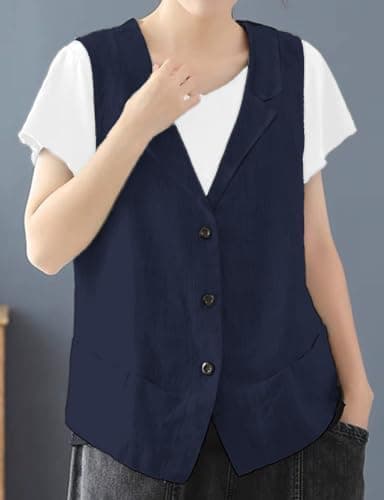 Linen Vest for Women: Casual Sleeveless Blazer