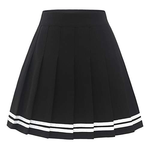 Pleated Skirts for Women: High Waist Mini Skater Tennis A-line Cheerleader — Black White Strip