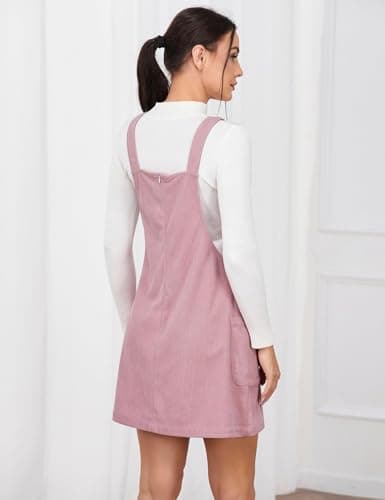 IDEALSANXUN Women's Pockets Corduroy Button Down Overall Dress