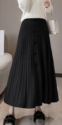 Youhan Women's High-Waist A-Line Pleated Knit Skirt