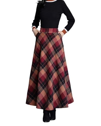 Vintage Wool Plaid Skirt for Women Fall Winter — Red
