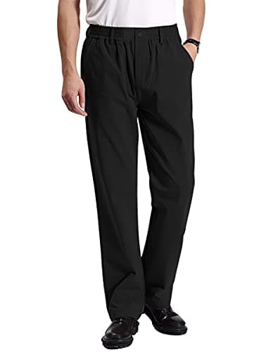 Men's Casual Twill Pants with Elastic Waist — Black