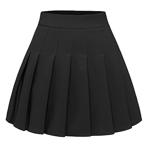 Pleated Skirts for Women: High Waist Mini Skater Tennis A-line Cheerleader — Black