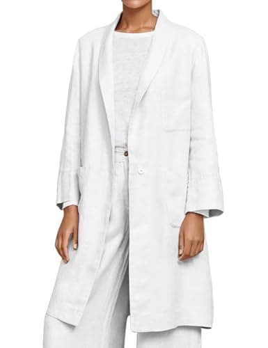 Womens Cotton Linen Blazer Casual Lightweight Spring Jacket — White