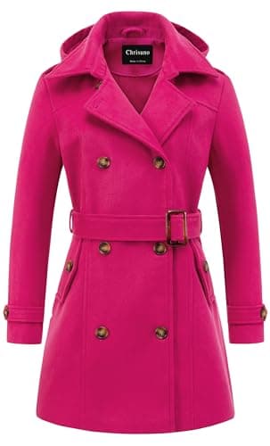 Chrisuno Women's Double Breasted Hooded Pea Coat — Rose Red