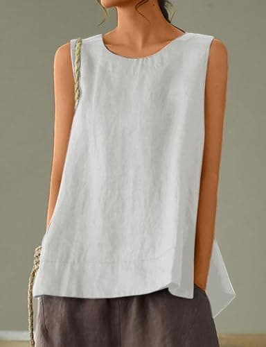 IDEALSANXUN Women's Linen Tank Tops Lightweight Sleeveless Vest Shirt