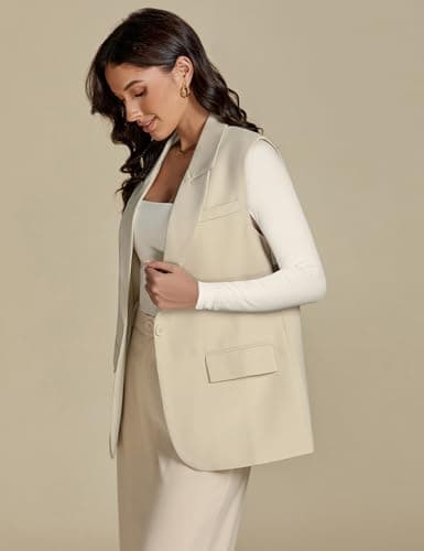 Luvamia Women's 2025 Spring Casual Long Sleeveless Open Front Blazer Vests Top Pockets Office Suit