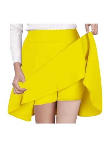 PUKAVT Women's A-Line Mini Flared Stretchy Skater Party Skirt — Gold With Shorts