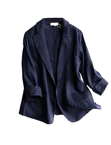 2024 Linen Blazer Women Lightweight Summer Jackets — Dark Blue