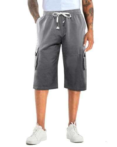 APTRO Men's Long Cargo Shorts With Elastic Waistband — Silver Grey