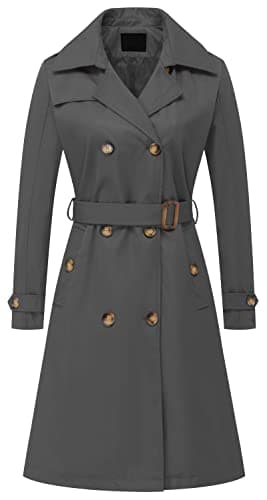 Chrisuno Women's Long Trench Coat with Belt and Hood — Grey