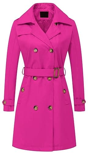 Chrisuno Women's Long Trench Coat with Belt and Hood — Rose Red