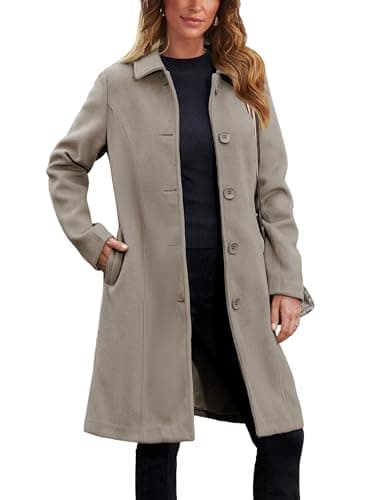 UANEO Women's Faux Wool Peacoat Long Trench Coatwinteribilidad — Taupe