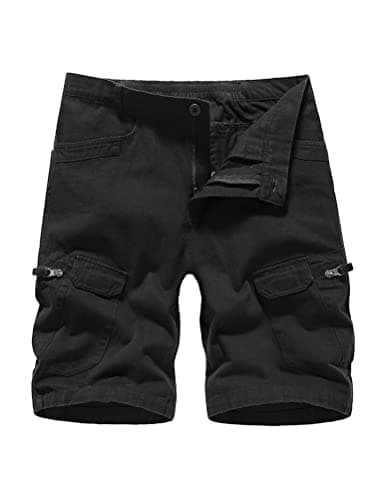Men's Camo Cargo Shorts for Summer Outdoor Activities — Black