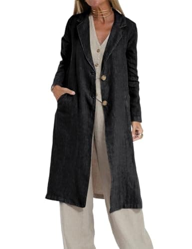 Long Linen Blazer Jacket for Women — Black