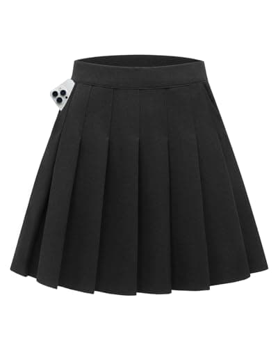 Shestellar Women's Comfortable High-Waist Pleated Mini Skirt — Black With Pockets
