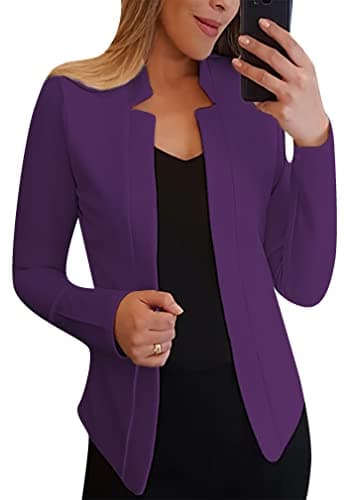 BOFETA Women's Lightweight Long Sleeve Open Front Business Blazer — Purple