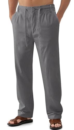 Janmid Men's Casual Linen Pants Elastic Waist Drawstring Yoga Beach trousers — Smoky Gray