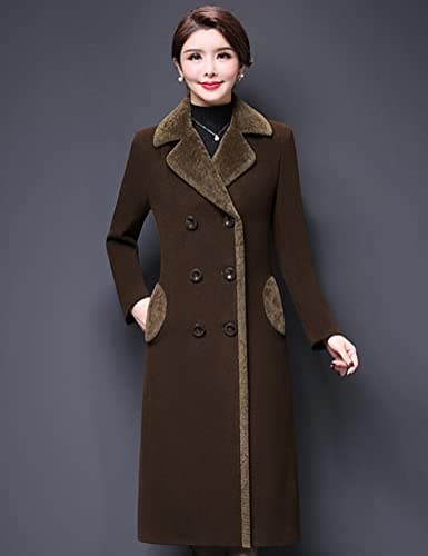 Women's Double Breasted Wool Peacoat with Fur Collar by IDEALSANXUN