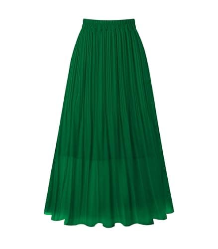 Chic Women's Chiffon Pleated A-Line Midi Skirt — Dark Green