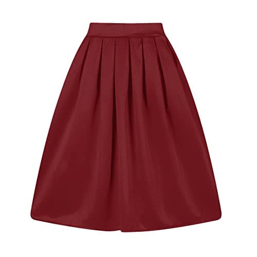 Taydey Vintage Pleated A-Line Skirts for Women — Burgundy