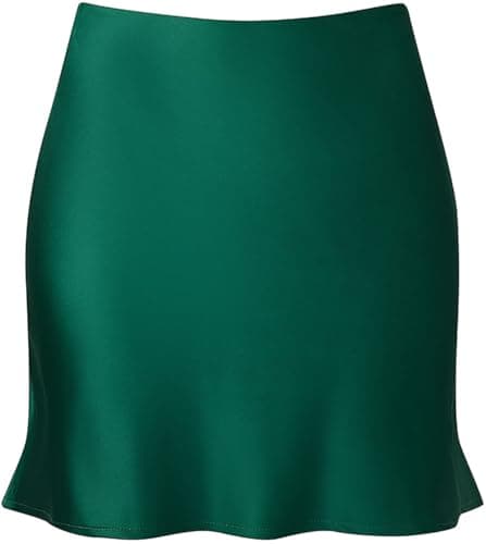 Women's Reaowazo Satin High Elastic Ruffle Waist Short Skirt — A-green