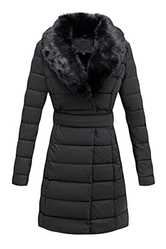 Bellivera Women's Winter Puffer Jacket with Removable Fur Collar — Black