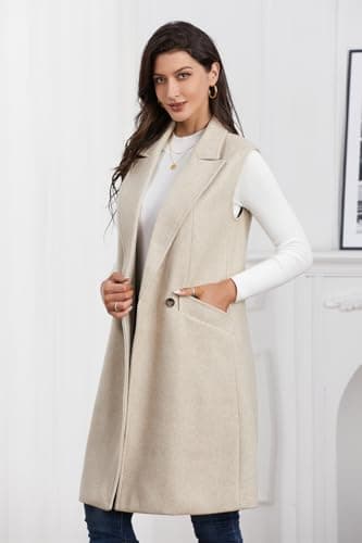 Idealsanxun Women's Fall Winter Wool Trench Coat Blazer Vest