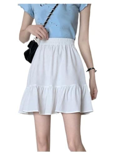 White Linen Mini Skirt 2024 Summer High Waisted A Line Tiered Pleated Cute Short Skirt for Women