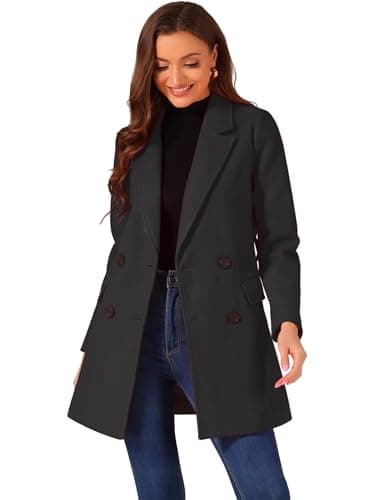 Allegra K Women's Belted Mid-Length Double Breasted Winter Coat