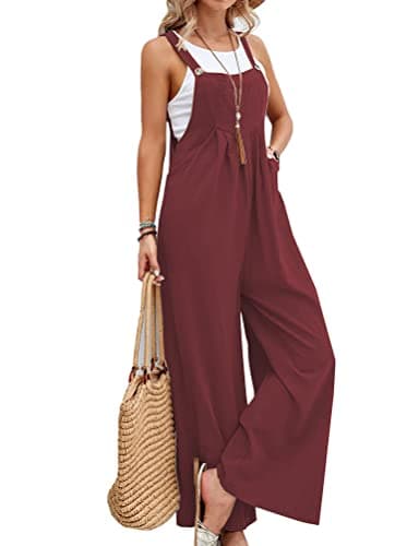Wide Leg Overalls for Women — Wine