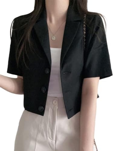 IDEALSANXUN Women's Linen Cropped Blazer — Black