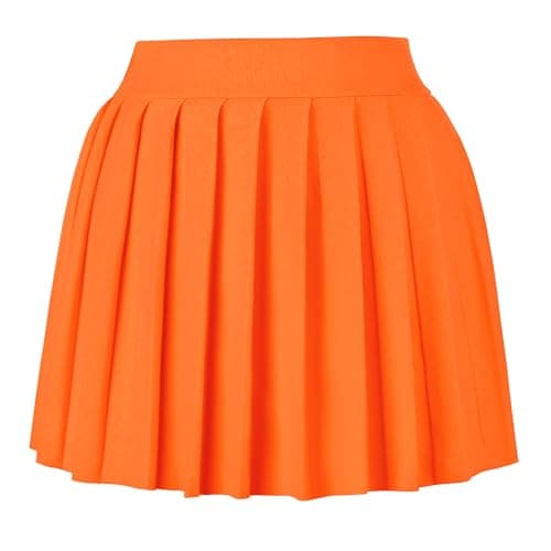 COOUFE Women's Sexy Pleated Mini Skater A-line Skirt — Orange