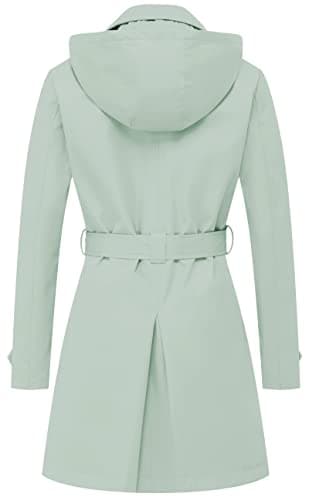 CREATMO Women's Double-Breasted Trench Coat with Hood Outerwear