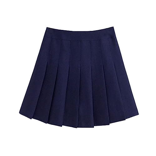ZHANCHTONG Women's High Waist A-Line Pleated Mini Tennis Skirt — Navy Blue