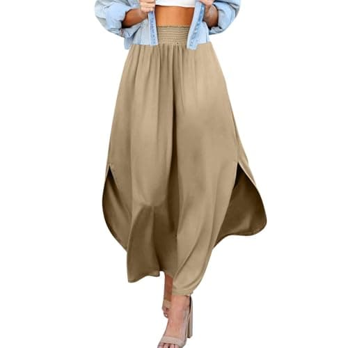 JJHAEVDY Women's Elastic Maxi Skirt with Pockets — Light Brown