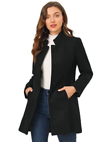 Allegra K Women's Mid-Long Winter Stand Collar Overcoat