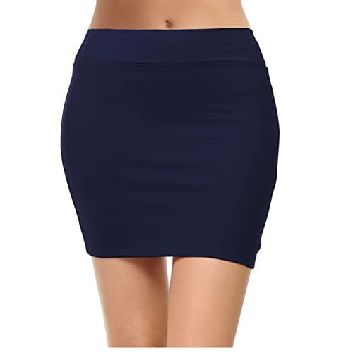 Topdress Women's High Waisted Elastic Pencil Skirts with Slit — Navy Mini