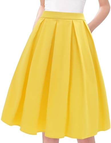 Tandisk Women's Vintage Printed Flared Midi Skirt with Pockets — Yellow