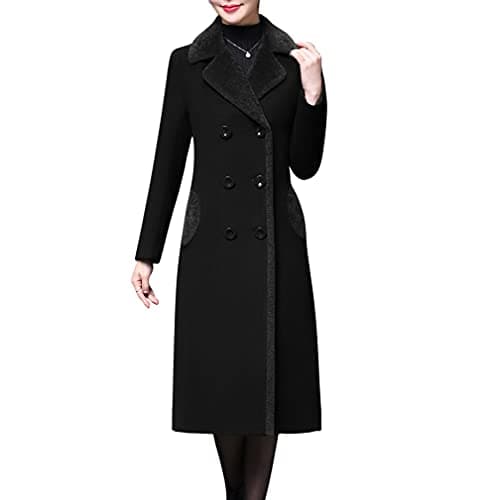 Women's Double-Breasted Wool Winter Coat — Black
