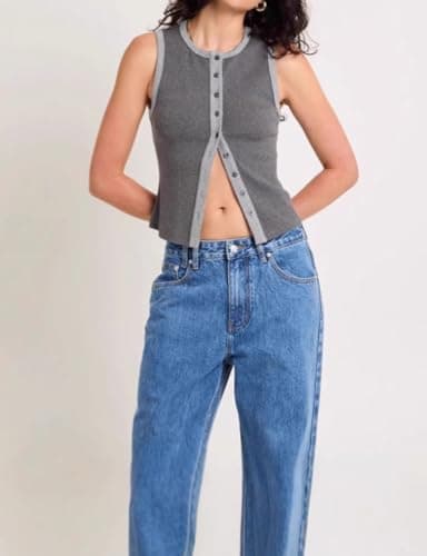 IDEALSANXUN Ribbed Button-Up Tank Top for Women Summer Vest Top