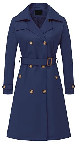 Chrisuno Women's Long Trench Coat with Belt and Hood — Navy Blue