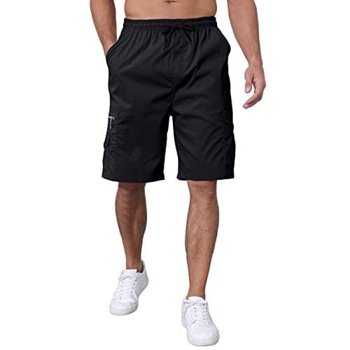 CTU Men's Elastic Waist Cargo Shorts with Multi-Pocket — Black