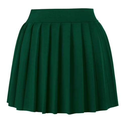 COOUFE Women's Sexy Pleated Mini Skater A-line Skirt — Dark Green