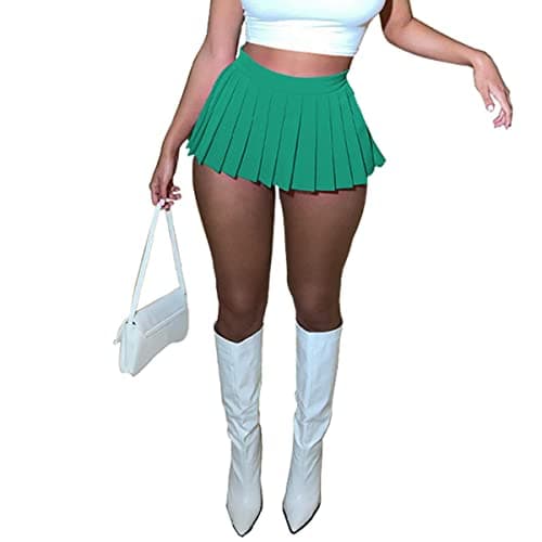 HAOYUAN Women's Mini Pleated Stretchy Skater Skirt — Green